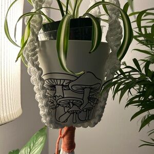 White Planter with Mushroom Design